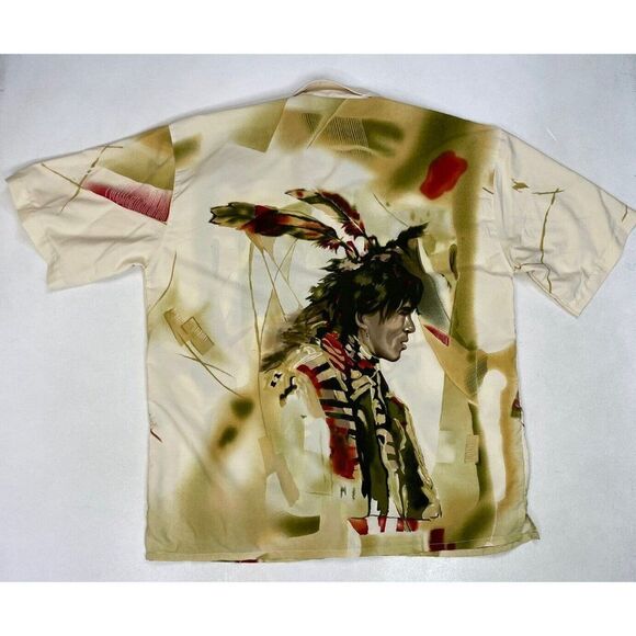 VINTAGE Memo's World Wide Hawaiian Style Indian All Over Print Shirt Men XL - Picture 4 of 7